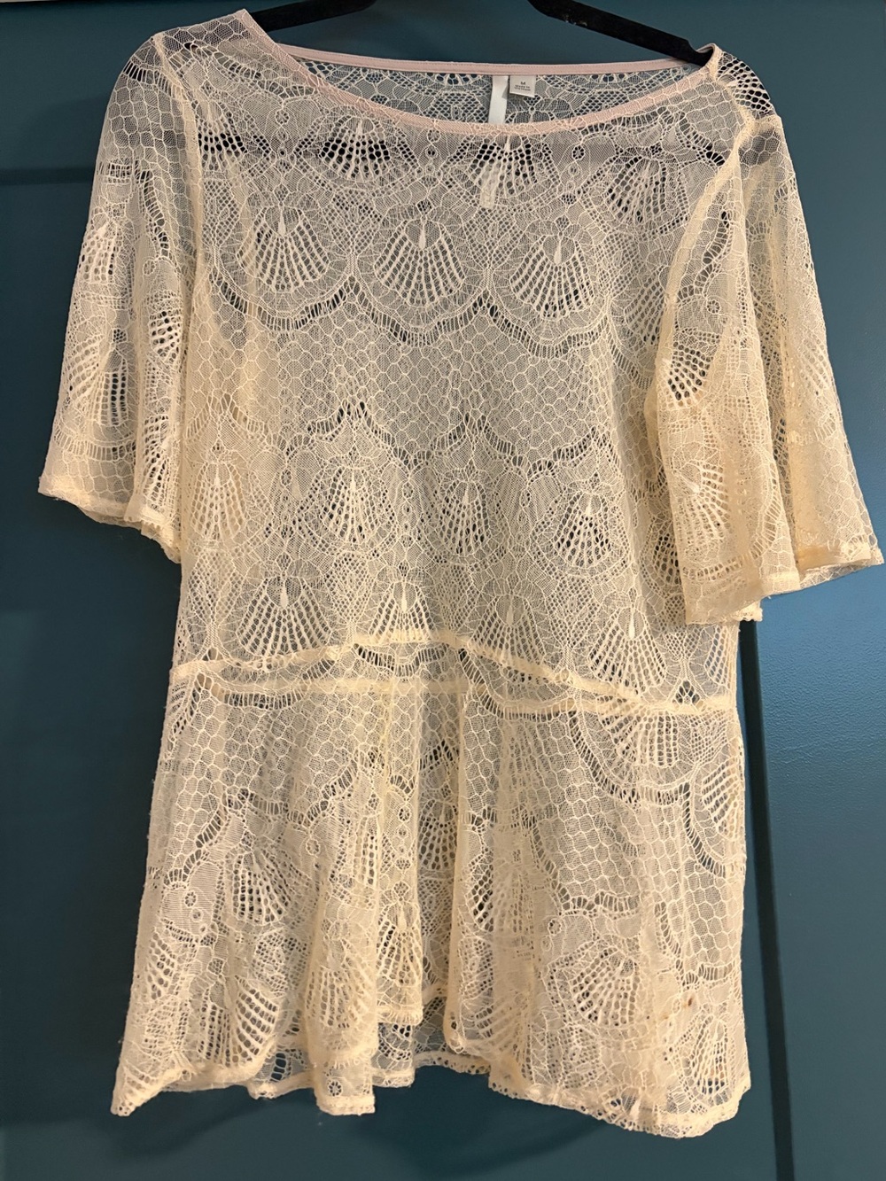 LC Lauren Conrad Cream Lace Peplum Top